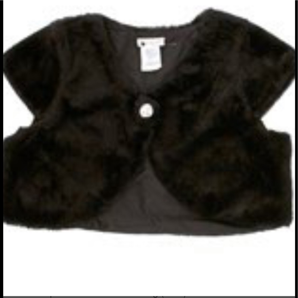 Girls Black Faux Fur Shrug With Rhinestone Button!